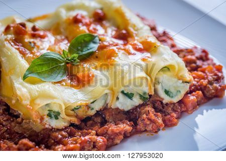 Canelloni Stuffed With Ricotta With Bolognese Sauce
