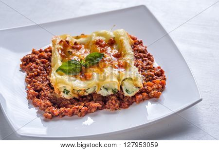 Canelloni Stuffed With Ricotta With Bolognese Sauce