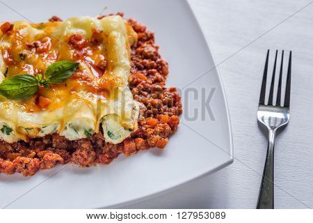 Canelloni Stuffed With Ricotta With Bolognese Sauce