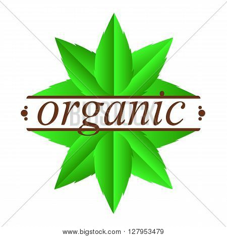 brown inscription organic with green leaves around
