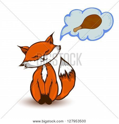 hand drawn hungry fox dreaming about chicken