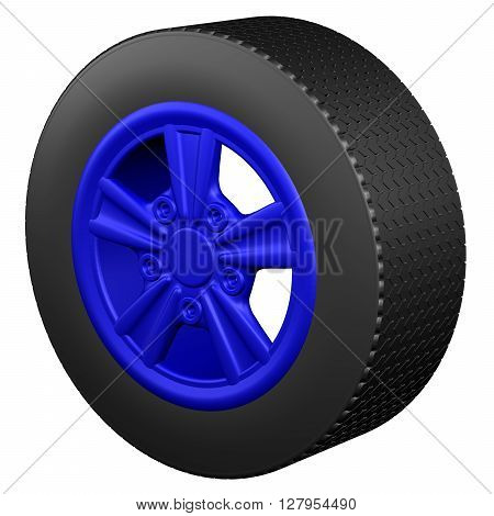 Car wheel isolated on white background. 3D rendering.