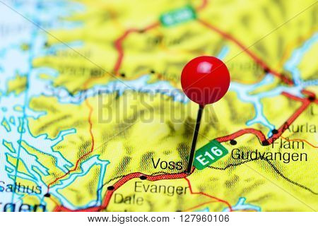 Voss pinned on a map of Norway