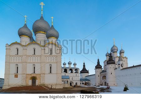 Rostov Veliky, Russia-March 30.2016: panorama ofof the Rostov Kremlin, Golden Ring tourist