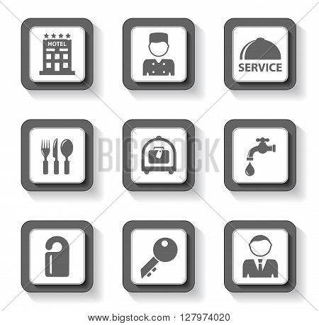 set of gray hotel buttons on white background