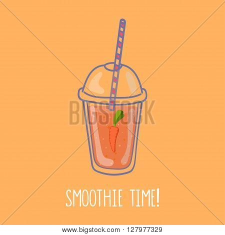 Hand drawn smoothie to go cup with carrot illustration and smoothie time lettering