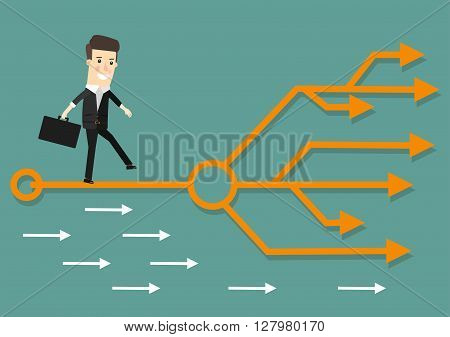 Businessman chooses the right path. Vector illustration Eps10. Success, career