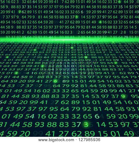 Template coding and programming theme. Green - cyan numbers rows. Vector tiled seamless loopable eps abstract illustration. numbers in rows.