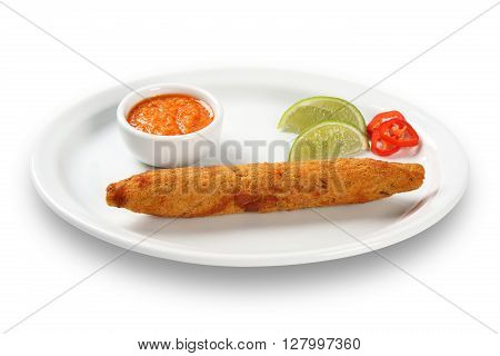 Delicious portuguese food: bolinho de bacalhau. White background.