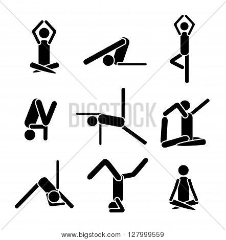Icons yoga asana pose isolated on white background. Vector illustration. Eps 8