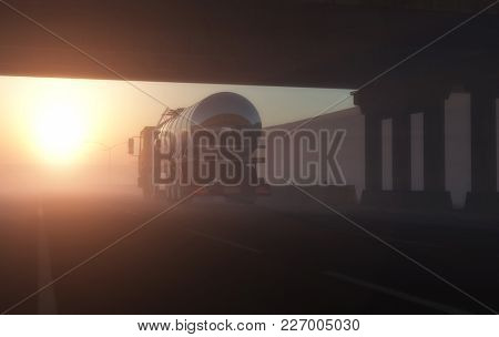 Truck driven by fuel on the road. ,3d render
