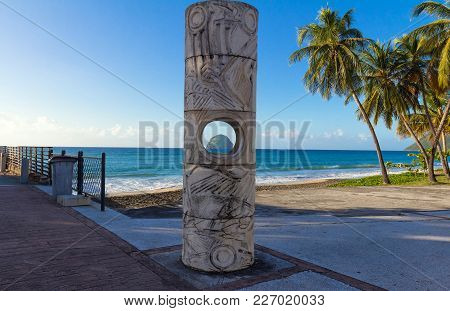 The Diamond Rock Seen Through Peephole Of Local Monument, Martinique Island, French West Indies.