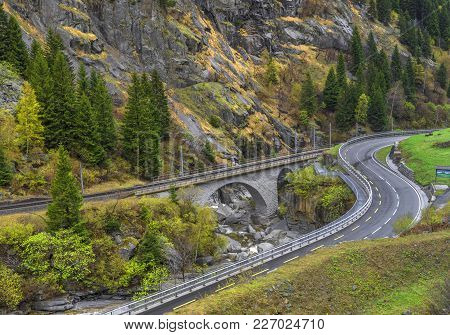 View Along Simplon Pass Between Switzerland And Italy