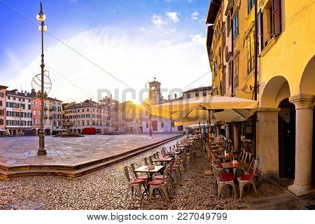 Piazza San Giacomo In Udine Sunset Panoramic View, Town In Friuli Venezia Giulia Region Of Italy