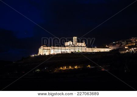 Night Panorama Of Assisi - Province Of Perugia, Umbria Region, Italy, Europe