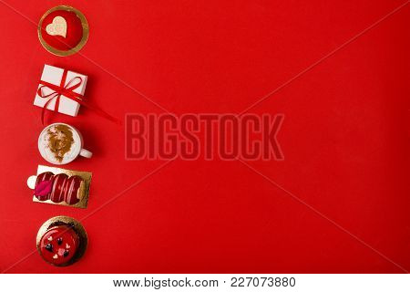 Present On A Bright Red Background With A Copy Space