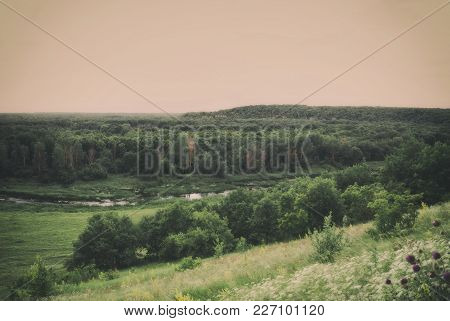 View From The Hills To The Valley Of The River Karay In The Saratov Region Of Russia.