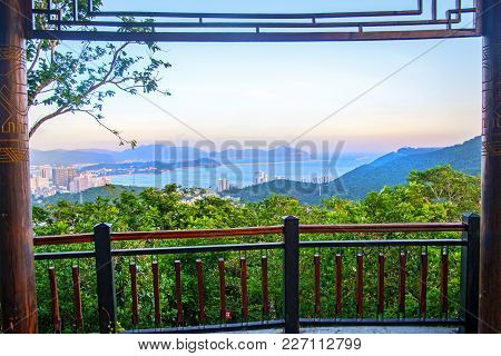 Panorama Of The City Of Sanya, A View Of The City In The Highest Point, The Island Of The Phoenix. A
