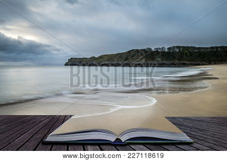 Stunning, Vibrant Sunrise Landscape Image Of Barafundle Bay On Pembrokeshire Coast In Wales