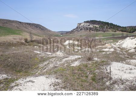 Beautiful Valley With Limestone Minerals. There Is Early Spring On This Image.