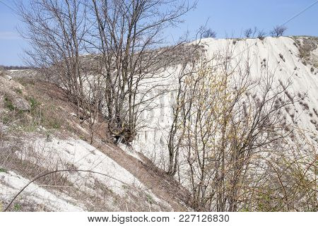 Beautiful View Of The Limestone Quarry. There Is Early Spring On This Image.