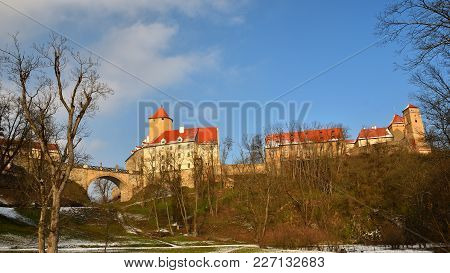 Winter Landscape With A Beautiful Gothic Castle Veveri. Brno City - Czech Republic - Central Europe.