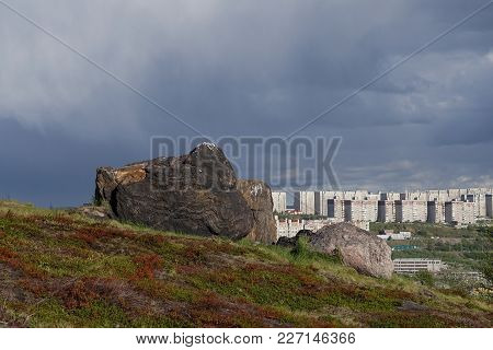 Murmansk, Russia-june 5, 2015: The Urban Landscape Of The Murmansk Soviet Architecture And The Brigh