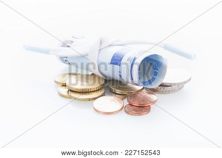 Shoestring Budget Concept With Euro Banknotes And Coins