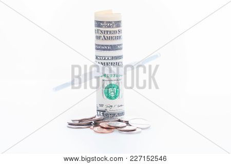 Shoestring Budget Concept With Us Banknotes And Coins