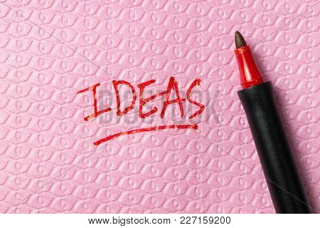 Ideas Word Written On Red Napkin With Red Pen