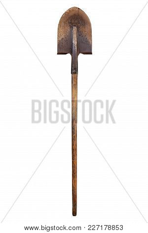 The Image Rusty Old Shovel With A Wooden Handle On A White Background