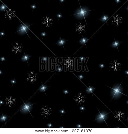 Realistic Seamless Vector Image Of The Night Sky With Stars And Galaxies. Star Seamless