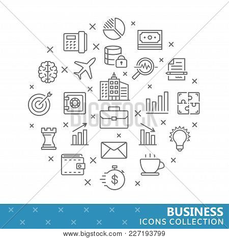 Collection Of Business Thin Line Icons. Vector Eps 10