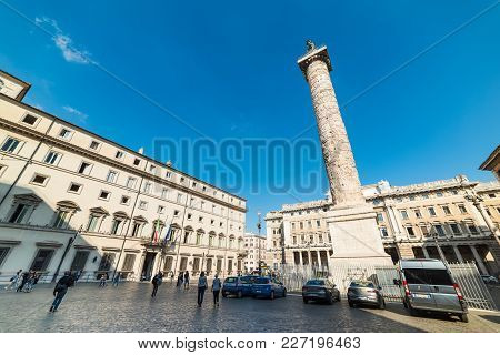 Rome, Italy - October 13, 2017: Palazzo Chigi Under A Clear Sky