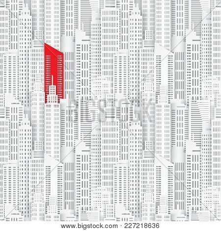 Seamless Urban Background. Paper Skyscrapers. Achitectural Building In Panoramic View. Modern City S