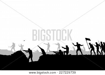 Illustration Of Attacking Army Silhouette On White Background
