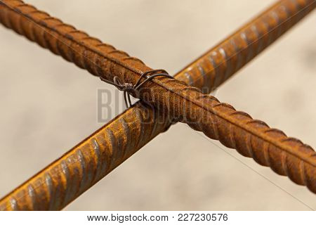 Construction Workers Fabricating Steel Reinforcement Bar At The Construction Site.the Reinforcement 