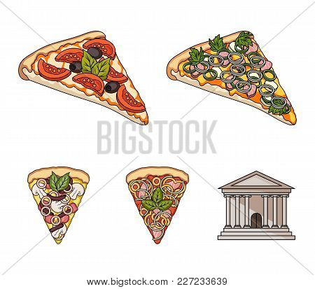 A Slice Of Pizza With Different Ingredients. Different Pizza Set Collection Icons In Cartoon Style V