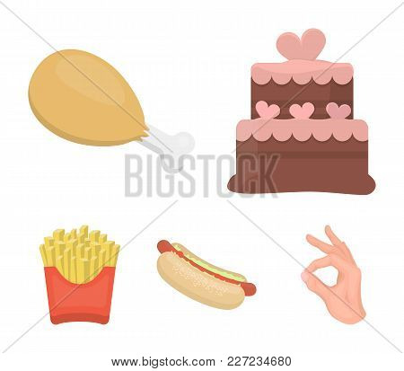 Cake, Ham, Hot Dog, French Fries.fast Food Set Collection Icons In Cartoon Style Vector Symbol Stock