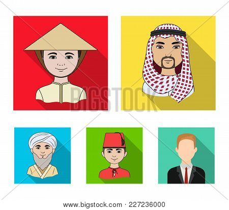 Arab, Turks, Vietnamese, Middle Asia Man. Human Race Set Collection Icons In Flat Style Vector Symbo