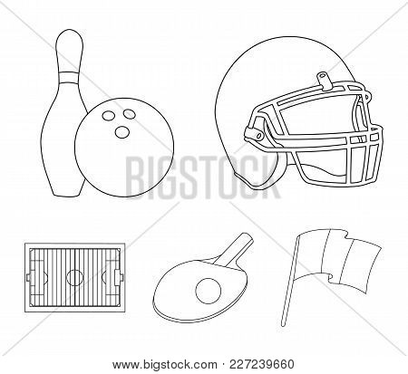 Keglie And Bowling Ball, Protective Helmet For Rugby, Racket And Ball For Playing Ping-pong, Field, 