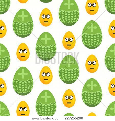 Seamless Pattern Of Pokerfaced Yellow Eggs With Green Eggs Having St Patrick Design Pattern