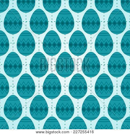 Seamlesss Pattern Of Dark Blue Diamond Shapes On A Check Background With Blue Dashed Line.