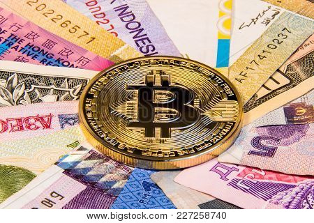 Cryptocurrency Conceptual Image Of Bitcoin Internationalism. Security Bitcoin Physical Coin Bitcoin 
