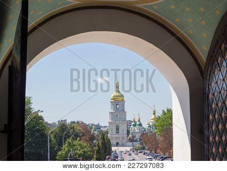 Saint Sophia Cathedral Through The Monastery Open Gate, Kiev, Ukraine