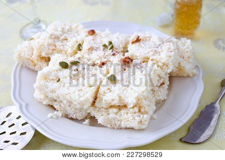 Barfi. Barfi Or Burfi. Indian Dessert  Dense Milk Based Sweet Confectionery.
