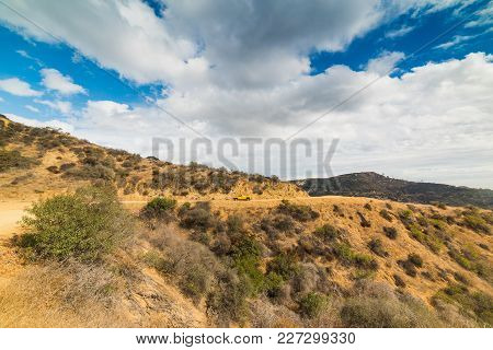 Yellow Pickup Truck On Mount Lee. Los Angeles, California