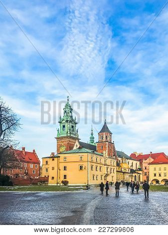 Part Of The Wawel Royal Castle In Krakow, Poland. The Castle Was Built At The Behest Of Casimir Iii 