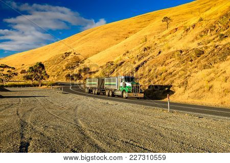 Adelaide, South Australia - January 24, 2016: Modern Australian Commercial Truck Driving Down The Ro