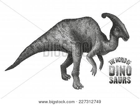 Graphic Parasaurolophus. Vector Dinosaur Isolated On White Background. Animal Of The Prehistoric Per